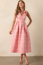 Margaret Pink Coral Floral Jacquard Midi Dress